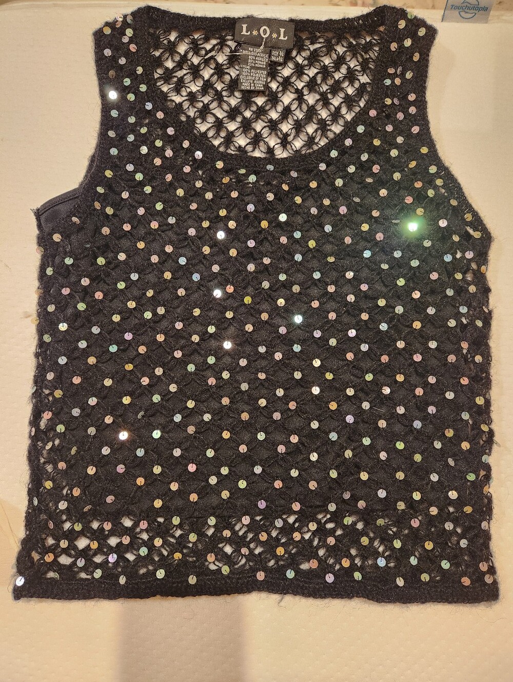 L.O.L Black Crocheted Sequin Tank Top